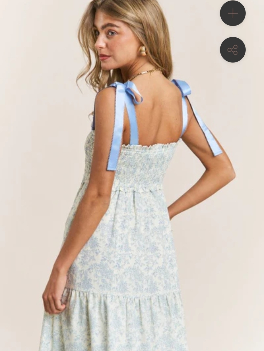 Blue Floral Tie-Shoulder Maxi Dress Empire Neck Line Tiered Maxi - Picture 5 of 6